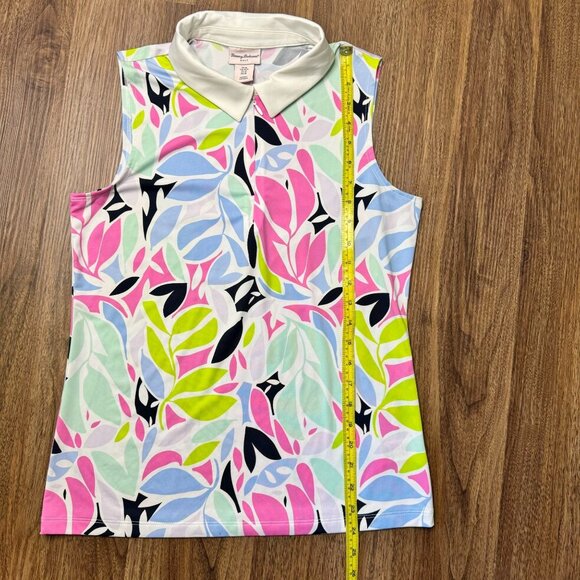 Tommy Bahama Golf M Sleeveless Zip Front Collar Polo Leaf Print‎ Top UPF 50+ - Picture 6 of 7